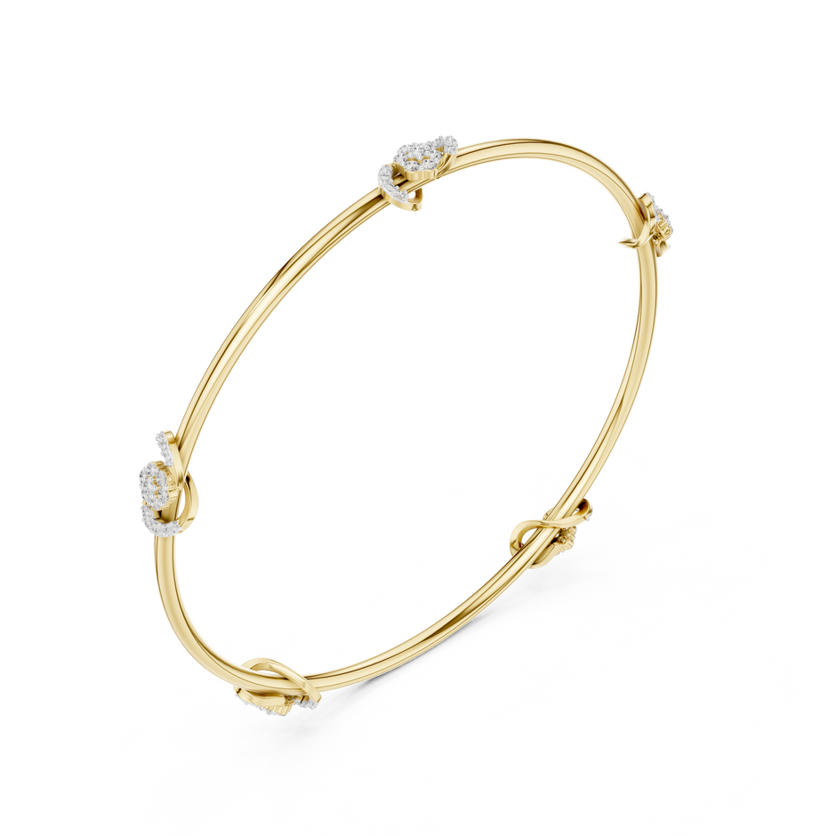 Gold Bangle Bracelet with Swirl Cluster Diamond Stations