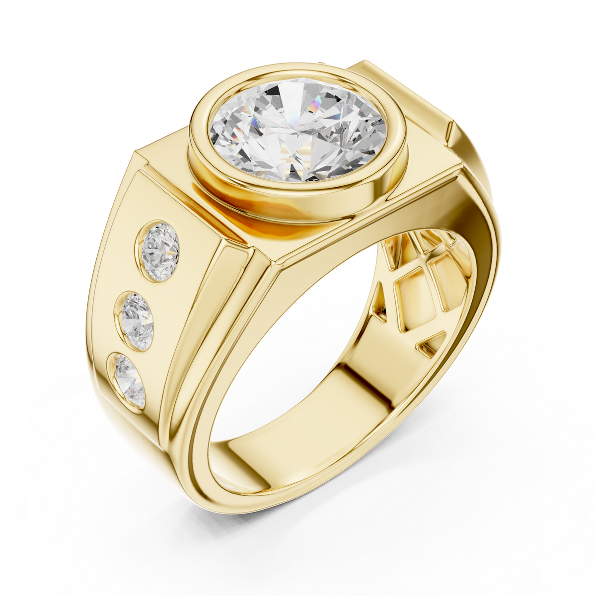 3.00 Ct Round Lab Grown Diamond Bezel Solitaire Signet Solitaire Ring