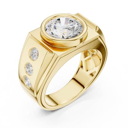 3.00 Ct Round Lab Grown Diamond Bezel Solitaire Signet Solitaire Ring