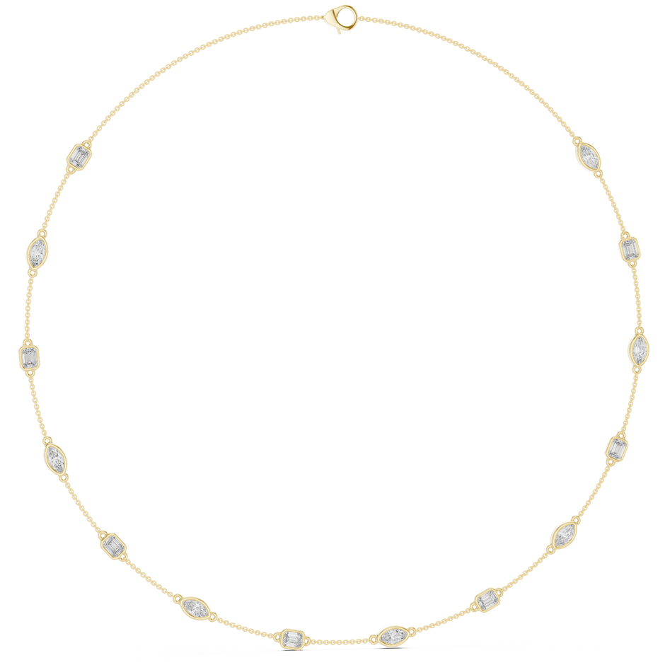 Alternating Emerald & Marquise Lab Grown Diamond Bezel Set Necklace