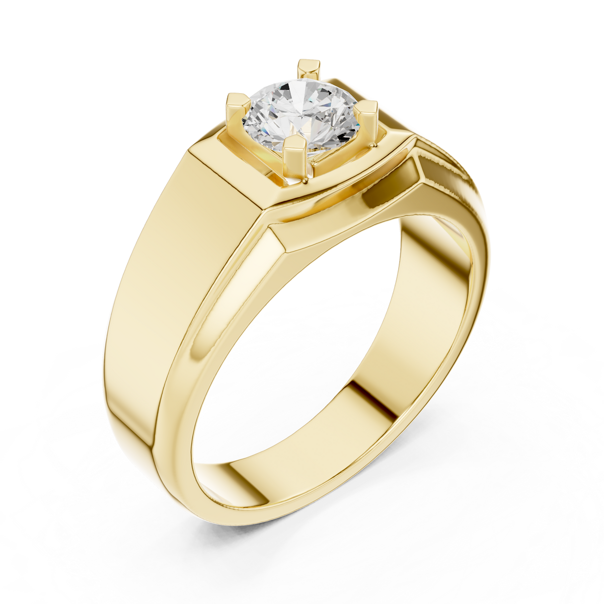 Four Prong Round Shape Lab Grown Diamond Cushion Frame Solitaire Ring