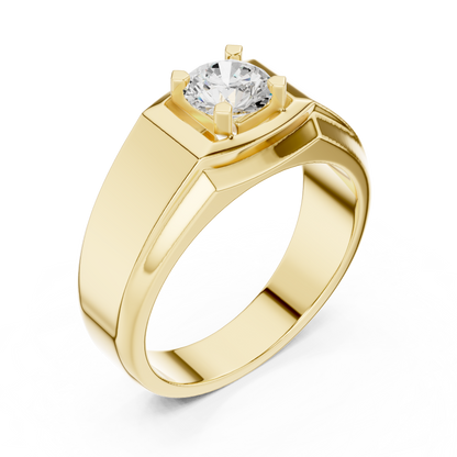 Four Prong Round Shape Lab Grown Diamond Cushion Frame Solitaire Ring
