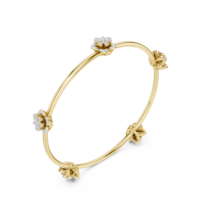 Gold Floral Bloom Station Bangle with Diamond Petals
