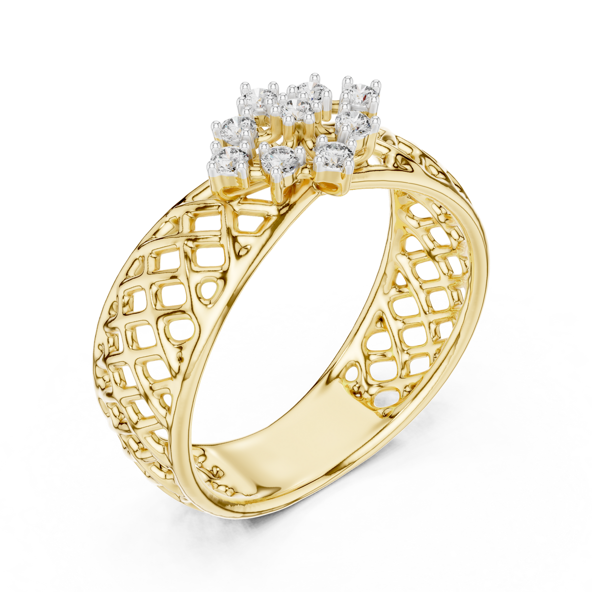 Lattice Band Cluster Center Lab Grown Diamond Ring