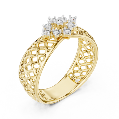 Lattice Band Cluster Center Lab Grown Diamond Ring