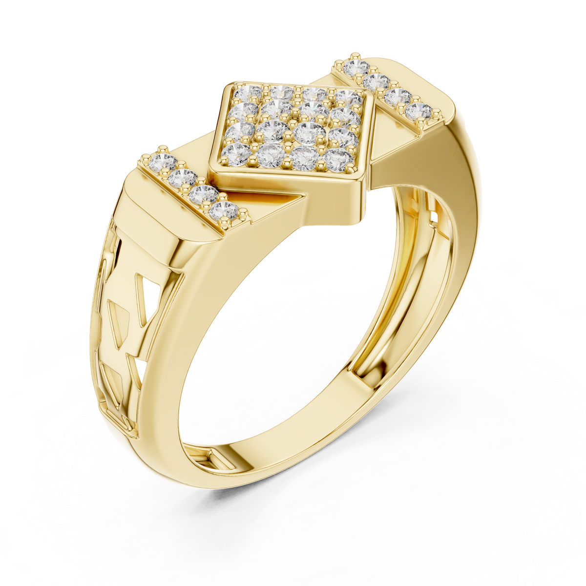 Rhombus Pave Center Openwork Lab Grown Diamond Ring