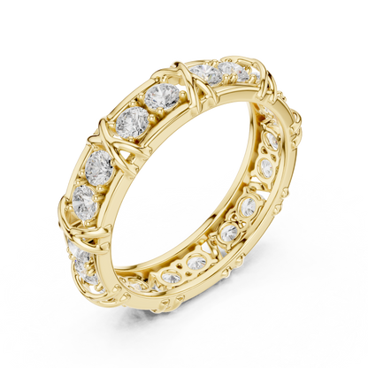 X Motif Criss Cross Round Shape Lab Grown Diamond Ring Eternity Band