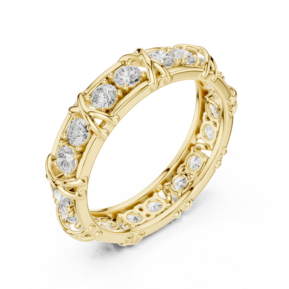 X Motif Criss Cross Round Shape Lab Grown Diamond Ring Eternity Band