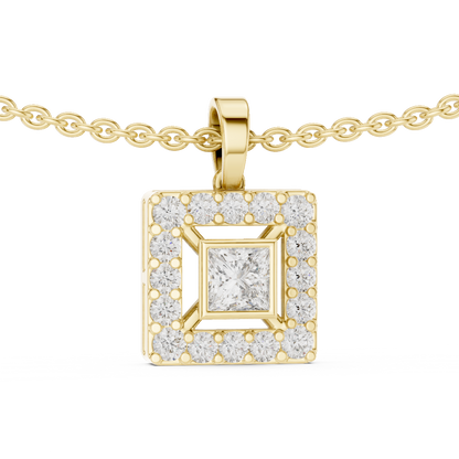 The Royal Geometric Square Halo Lab Grown Diamond Pendant.