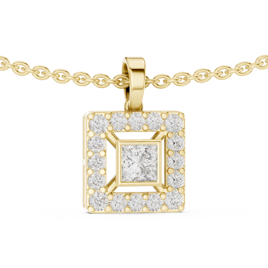 The Royal Geometric Square Halo Lab Grown Diamond Pendant.