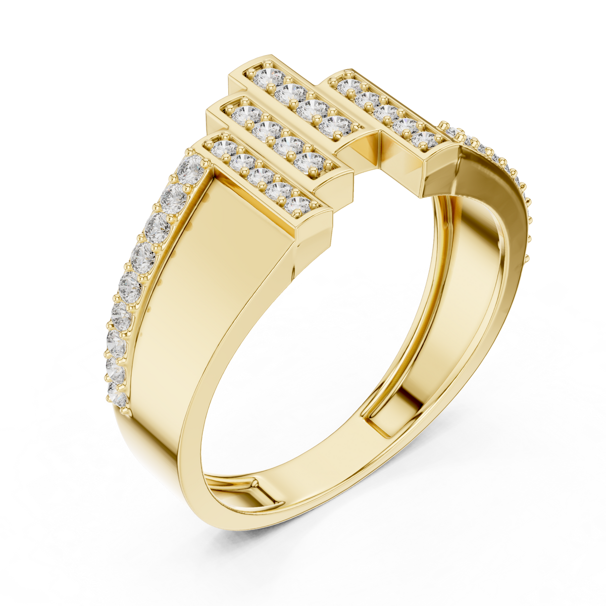 Asymmetrical Four Vertical Pave Bar Offset Trim Lab Grown Diamond Ring