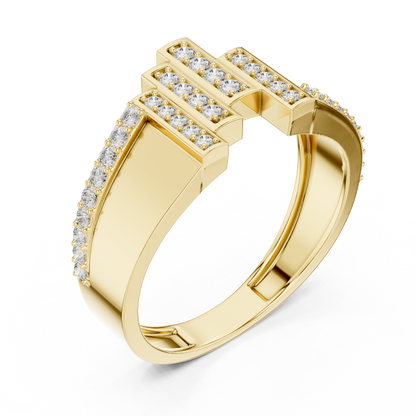 Asymmetrical Four Vertical Pave Bar Offset Trim Lab Grown Diamond Ring