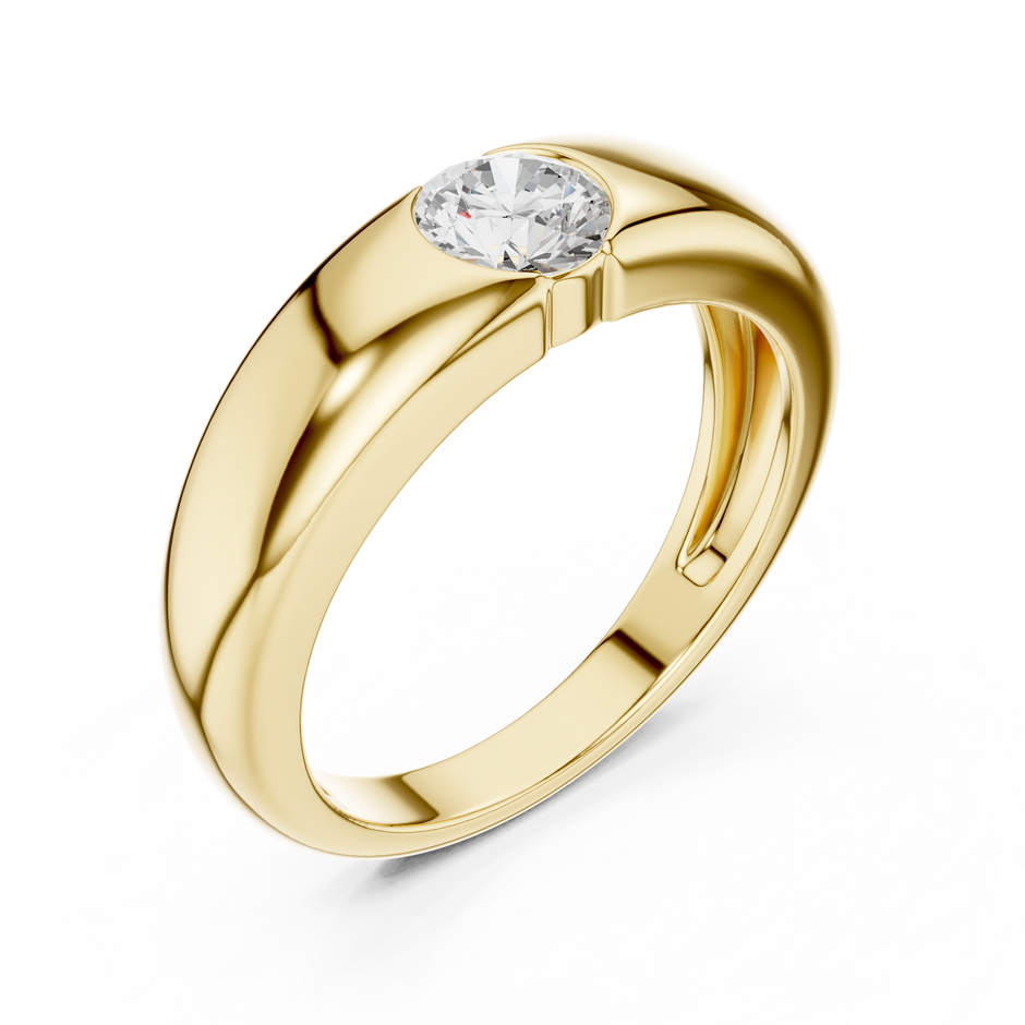 Flush Set Round Lab Grown Diamond Solitaire Ring Dome Style