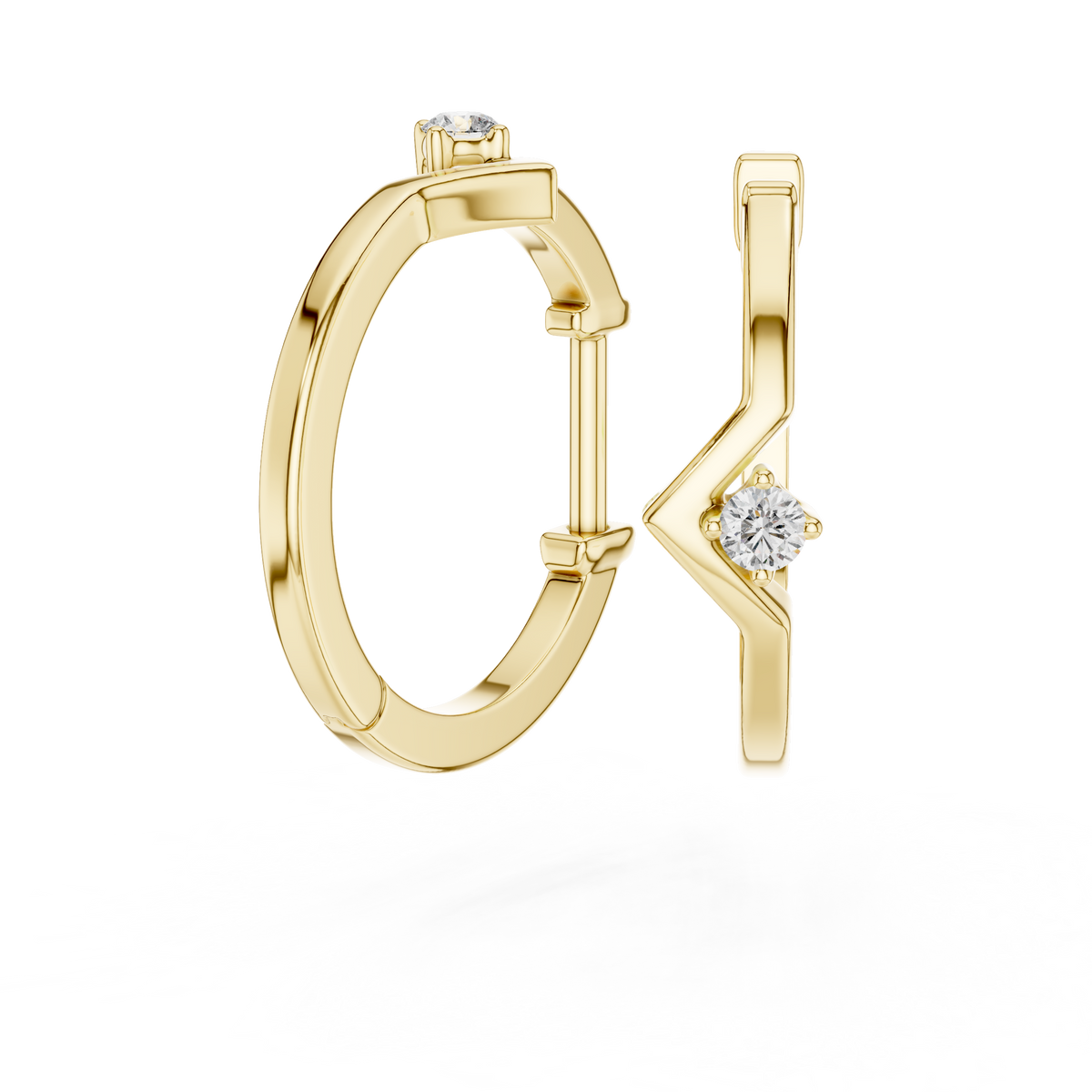 Minimal Chevron Solitaire Lab Grown Diamond Huggie Hoop Earrings