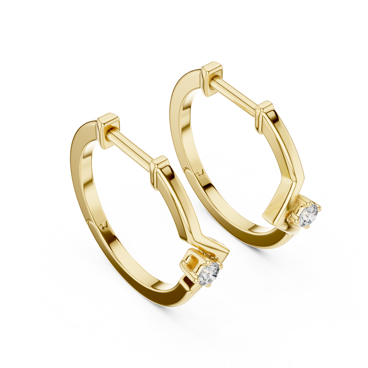 Minimal Chevron Solitaire Lab Grown Diamond Huggie Hoop Earrings
