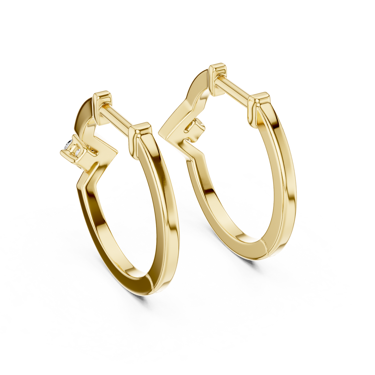 Minimal Chevron Solitaire Lab Grown Diamond Huggie Hoop Earrings