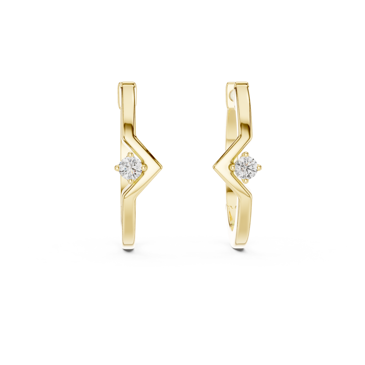 Minimal Chevron Solitaire Lab Grown Diamond Huggie Hoop Earrings