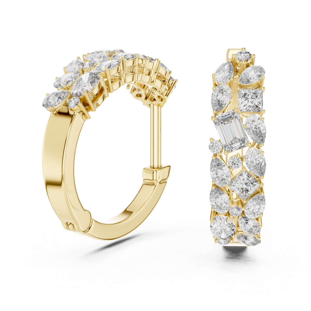 Multi-Shape Mixed Cut Lab Grown Diamond Cluster Huggie Hoop Earrings