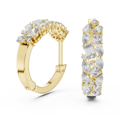 Multi-Shape Mixed Cut Lab Grown Diamond Cluster Huggie Hoop Earrings