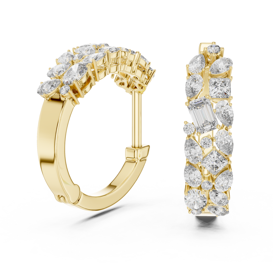 Multi-Shape Mixed Cut Lab Grown Diamond Cluster Huggie Hoop Earrings