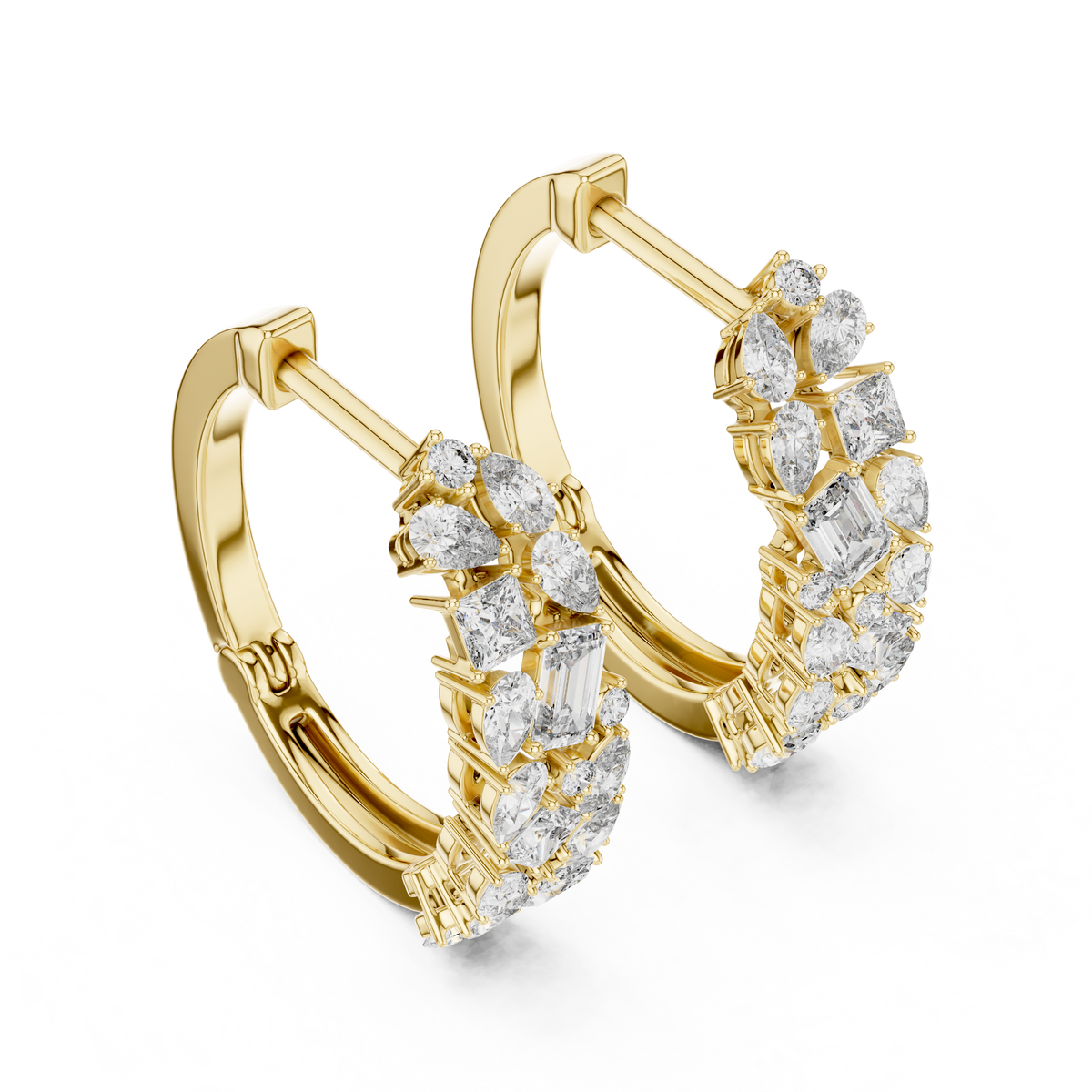 Multi-Shape Mixed Cut Lab Grown Diamond Cluster Huggie Hoop Earrings