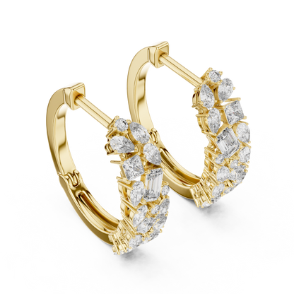 Multi-Shape Mixed Cut Lab Grown Diamond Cluster Huggie Hoop Earrings