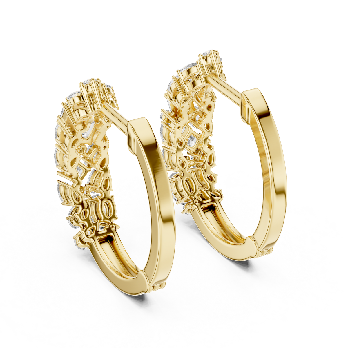 Multi-Shape Mixed Cut Lab Grown Diamond Cluster Huggie Hoop Earrings