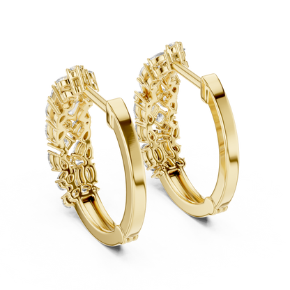 Multi-Shape Mixed Cut Lab Grown Diamond Cluster Huggie Hoop Earrings