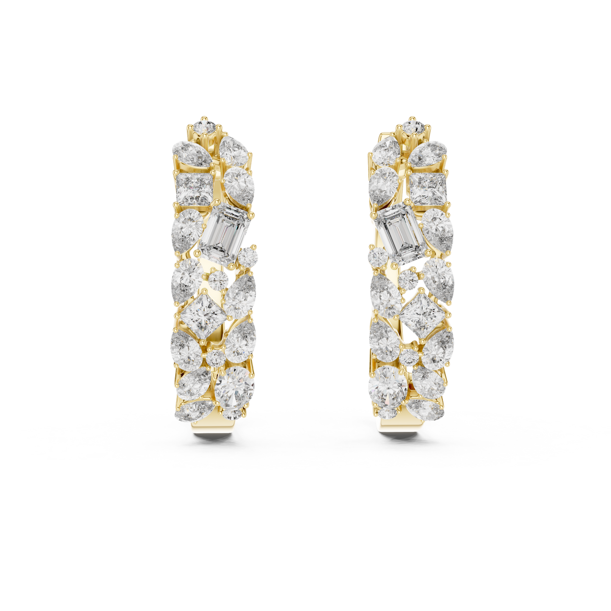 Multi-Shape Mixed Cut Lab Grown Diamond Cluster Huggie Hoop Earrings