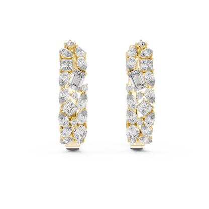 Multi-Shape Mixed Cut Lab Grown Diamond Cluster Huggie Hoop Earrings