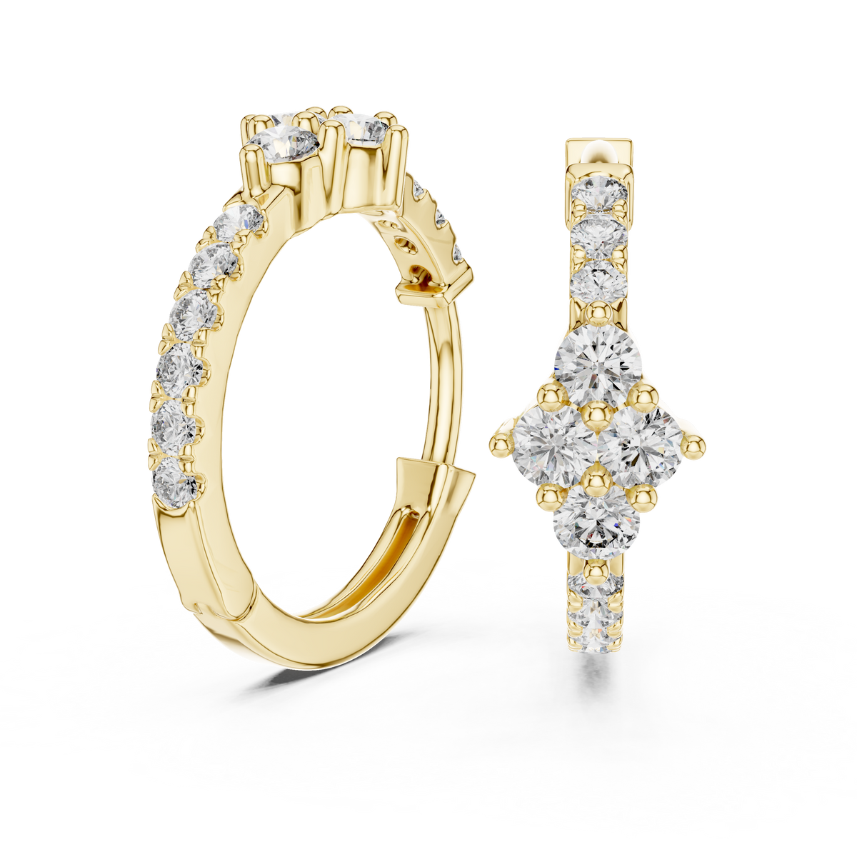 Lab Grown Diamond Cluster Focal Huggie Hoop Earrings