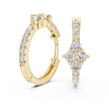 Lab Grown Diamond Cluster Focal Huggie Hoop Earrings