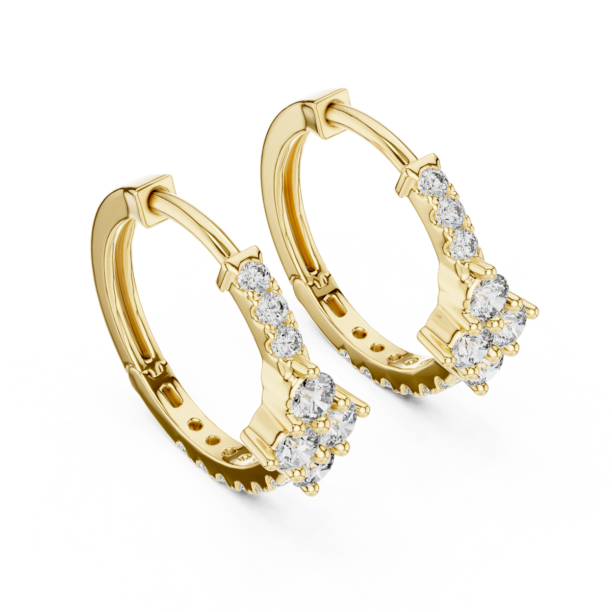 Lab Grown Diamond Cluster Focal Huggie Hoop Earrings