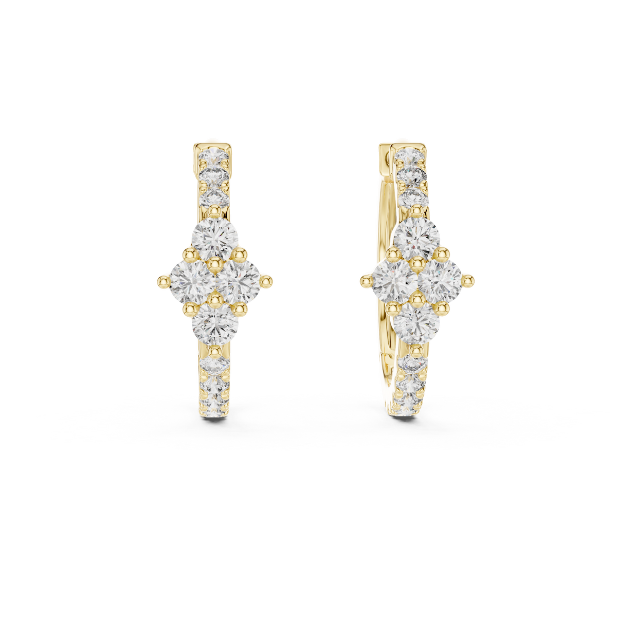 Lab Grown Diamond Cluster Focal Huggie Hoop Earrings