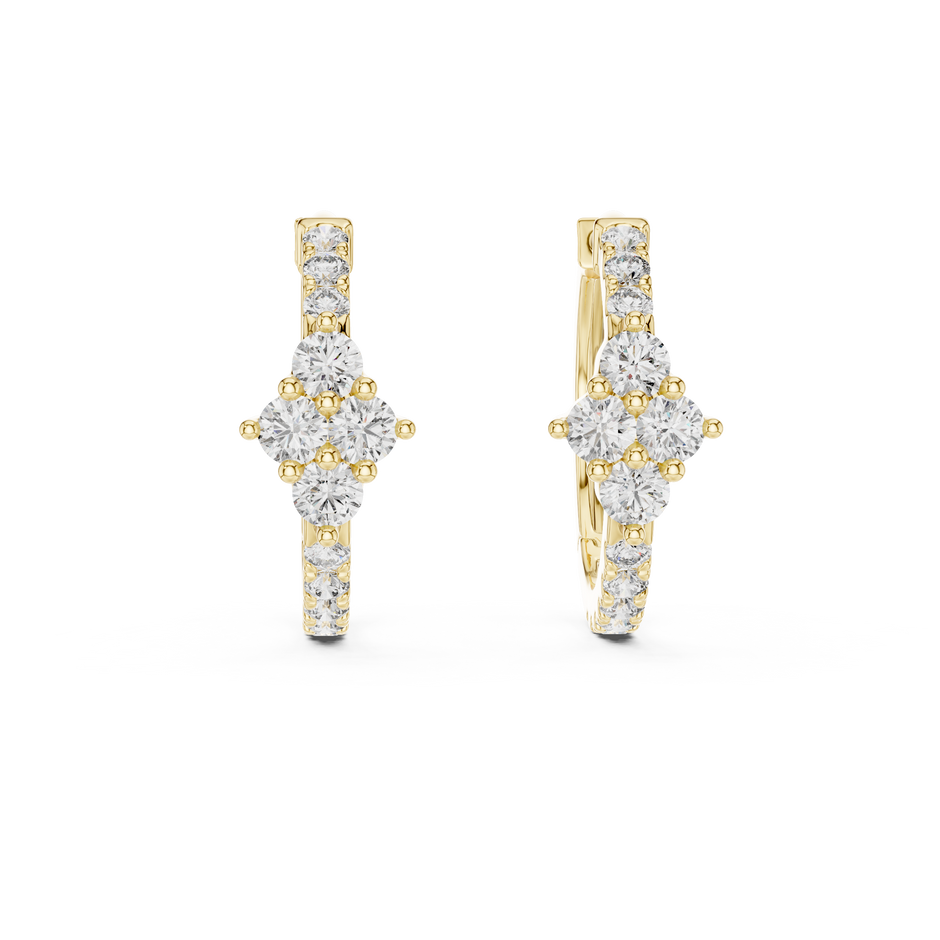 Lab Grown Diamond Cluster Focal Huggie Hoop Earrings