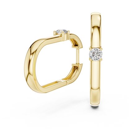 Minimal Solitaire Accent Square Huggie Hoop Lab Grown Diamond Earrings