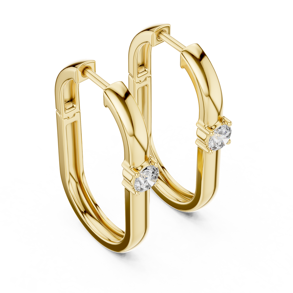 Minimal Solitaire Accent Square Huggie Hoop Lab Grown Diamond Earrings
