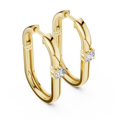 Minimal Solitaire Accent Square Huggie Hoop Lab Grown Diamond Earrings