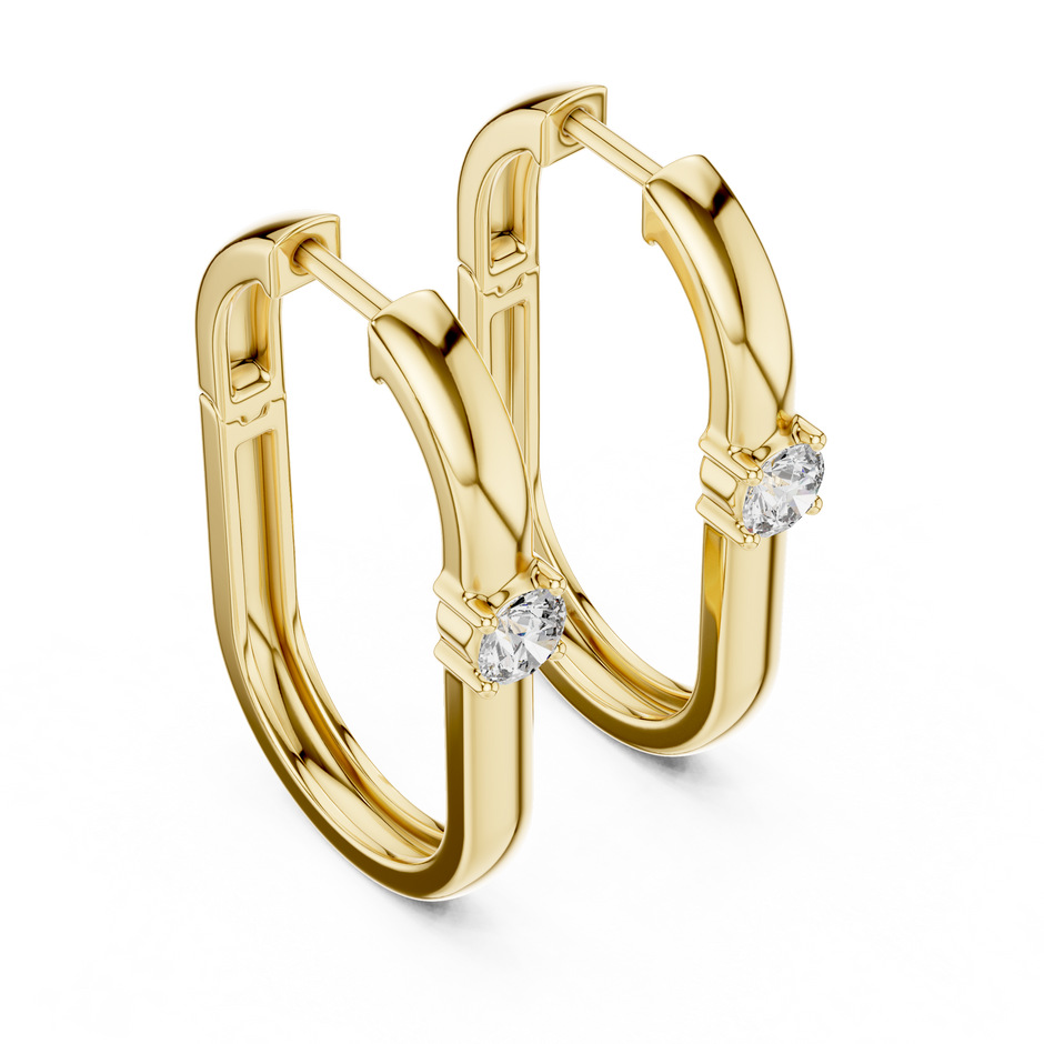 Minimal Solitaire Accent Square Huggie Hoop Lab Grown Diamond Earrings