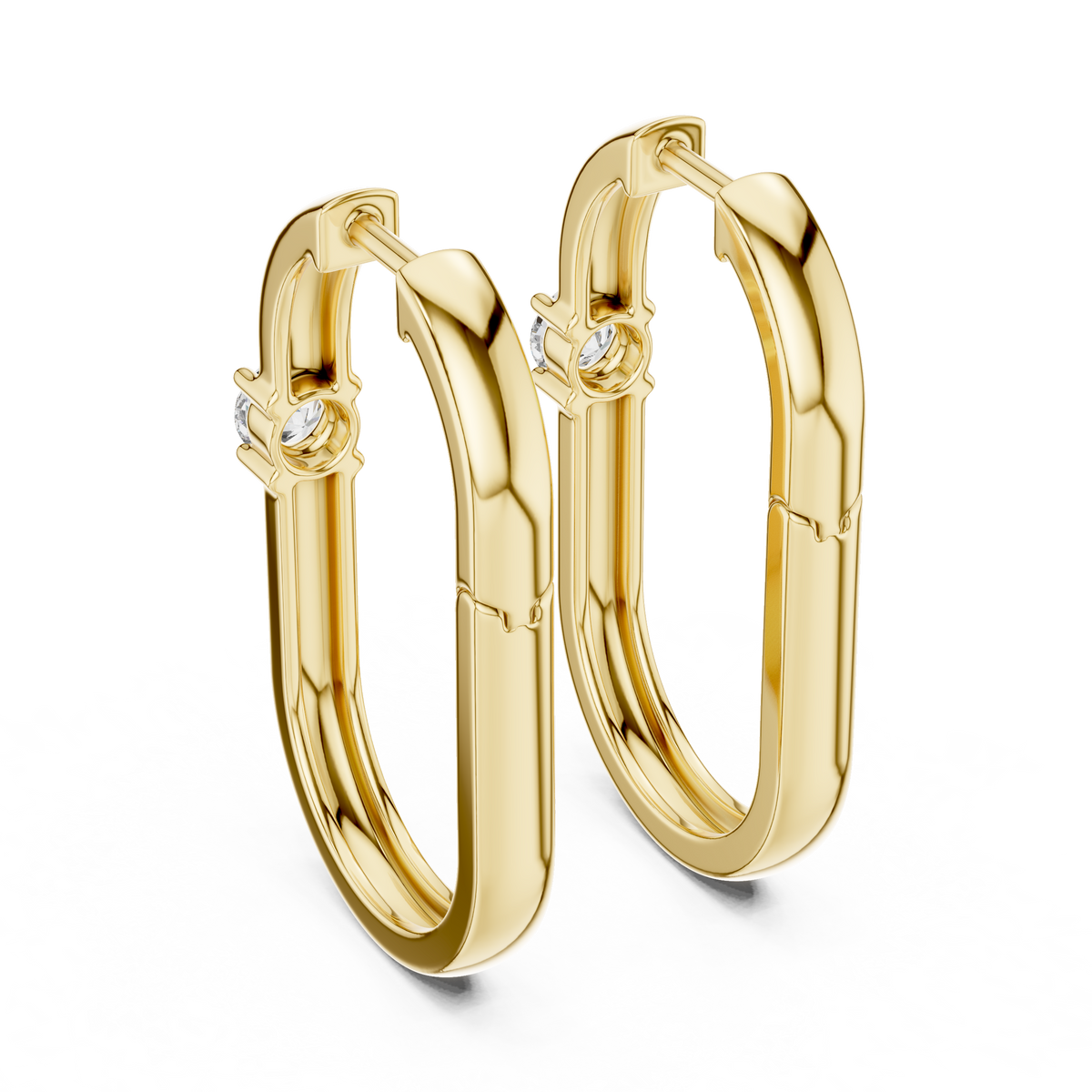 Minimal Solitaire Accent Square Huggie Hoop Lab Grown Diamond Earrings
