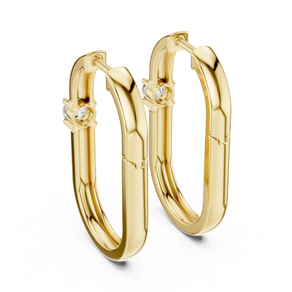 Minimal Solitaire Accent Square Huggie Hoop Lab Grown Diamond Earrings