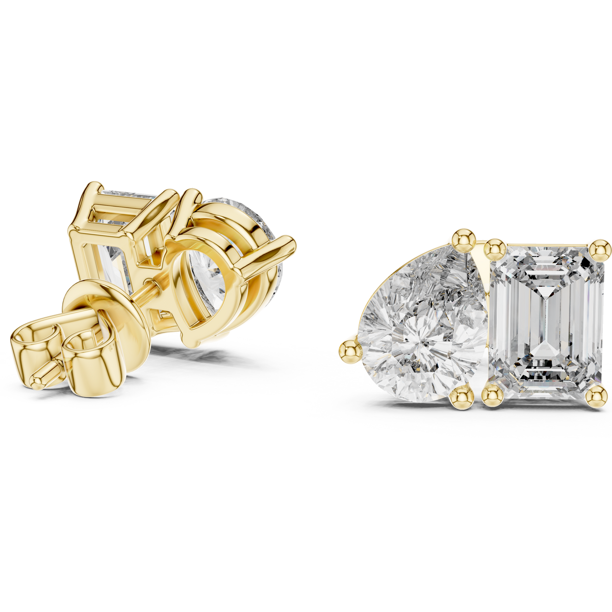 Emerald and Pear Cut Lab Grown Diamond Cluster Stud Earrings