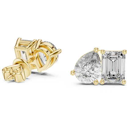 Emerald and Pear Cut Lab Grown Diamond Cluster Stud Earrings