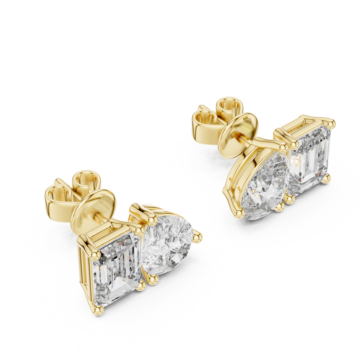 Emerald and Pear Cut Lab Grown Diamond Cluster Stud Earrings