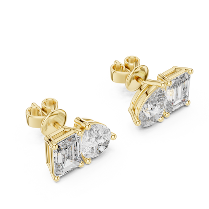 Emerald and Pear Cut Lab Grown Diamond Cluster Stud Earrings