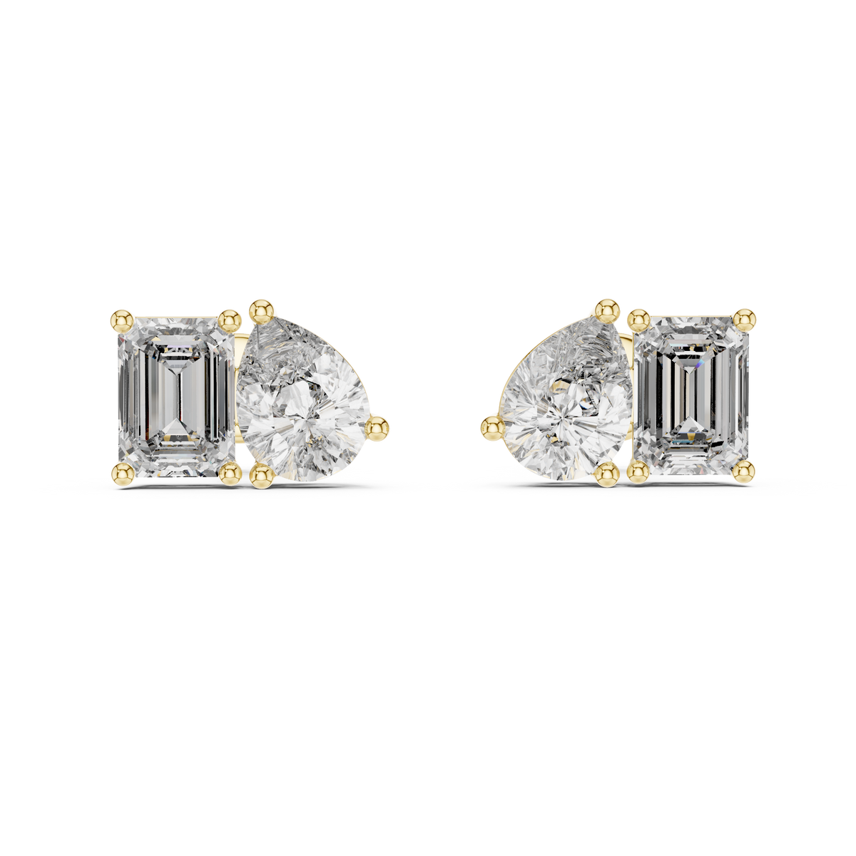 Emerald and Pear Cut Lab Grown Diamond Cluster Stud Earrings