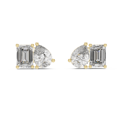 Emerald and Pear Cut Lab Grown Diamond Cluster Stud Earrings