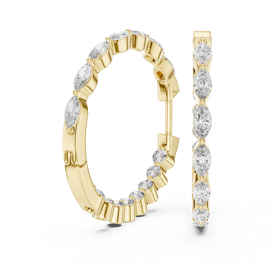 Marquise and Round Lab Grown Diamond Alternating Hoop Earrings