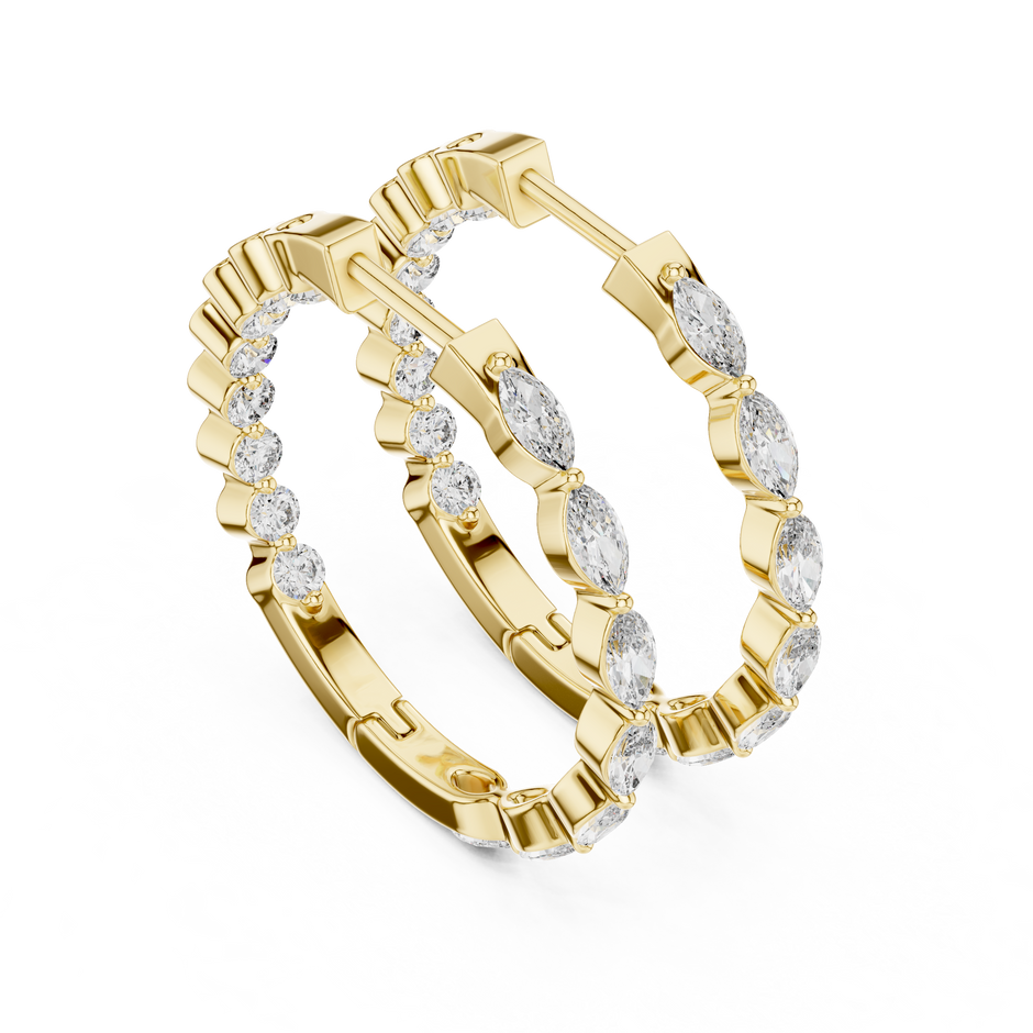 Marquise and Round Lab Grown Diamond Alternating Hoop Earrings