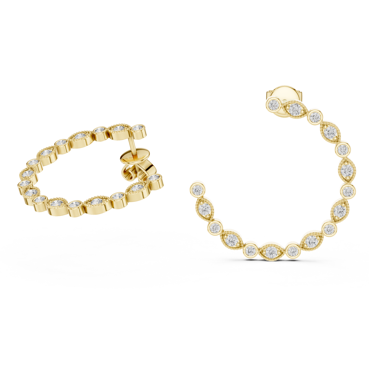 Bezel-Set Alternating Lab Grown Diamonds Open Hoop Earrings